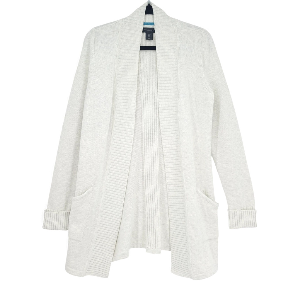 Tahari Ivory Open-Front Cotten Blend Cardigan sweater Size M